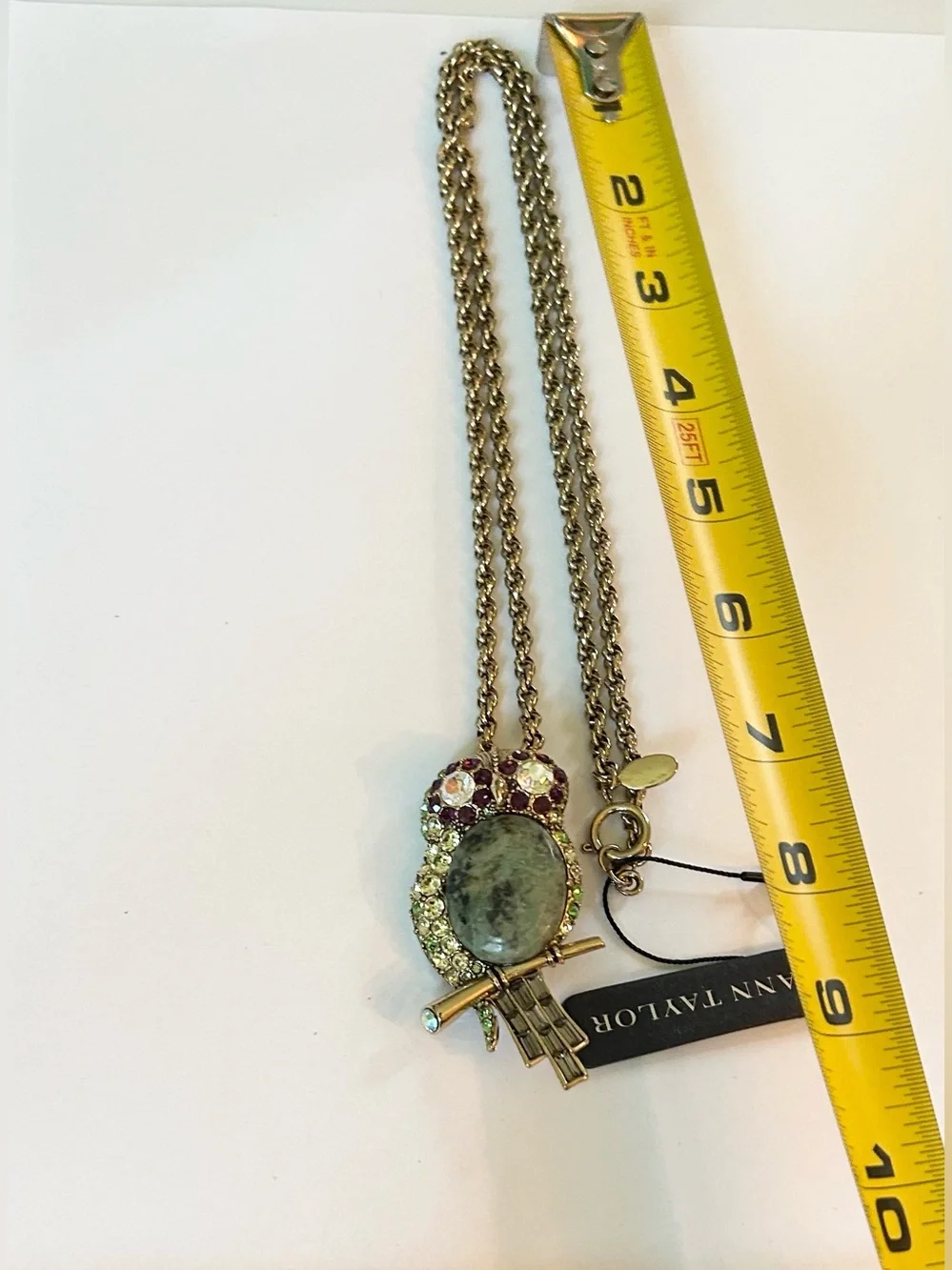 Ann Taylor Gold-Tone Pendant Necklace with Green Stone and Multicolor Crystals